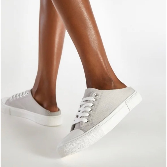 JUST FAB Lace up Slip on Mule Canvas Sneaker - Grey - Size - Picture 3 of 6